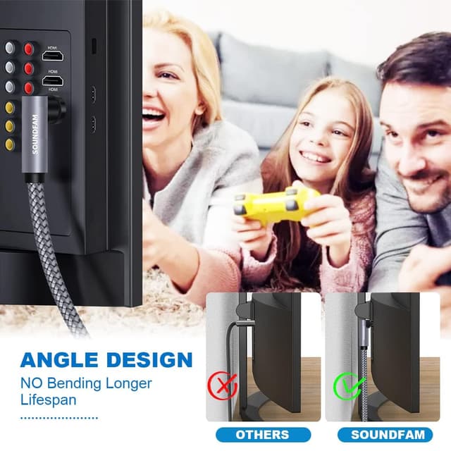 Thumbnail 6 de SOUNDFAM 90-Grad optisches Kabel 3 m (Toslink) mit rechtwinkligem Anschluss – für Samsung TV, Soundbar & AV-Receiver