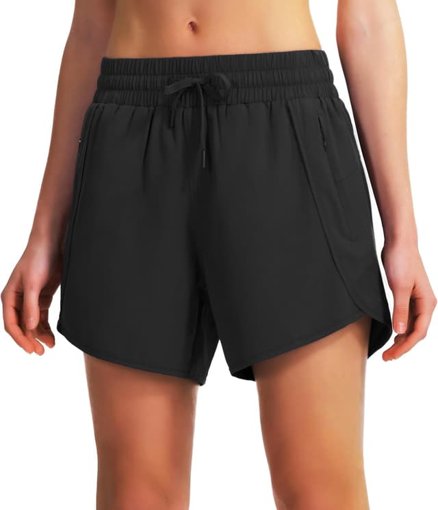 Detalle de Ksmien Women’s 5-Inch Running Shorts with Zipper Pockets, Quick-Dry, UPF 50+