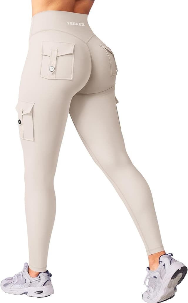 Detalle de YEOREO CoreFlex Sport Leggings Damen mit Taschen – blickdicht, High Waist & nahtloser Push-up Look