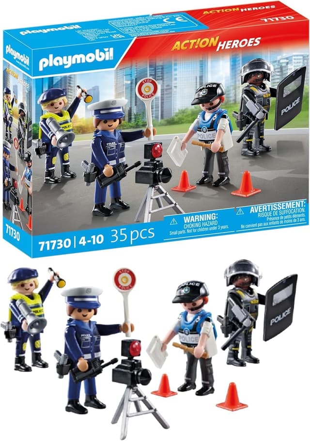 Detalle de PLAYMOBIL Figurenset Polizei – Rollen-Spiel mit 4 Figuren für Abenteuer im Polizeialltag ab 4 Jahren