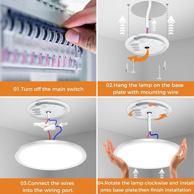 Detalle 2 de slochi LED-Deckenleuchte flach 46W, Ø50 cm – 3 Lichtfarben (3000K/4000K/6500K), IP44 für Bad & Küche