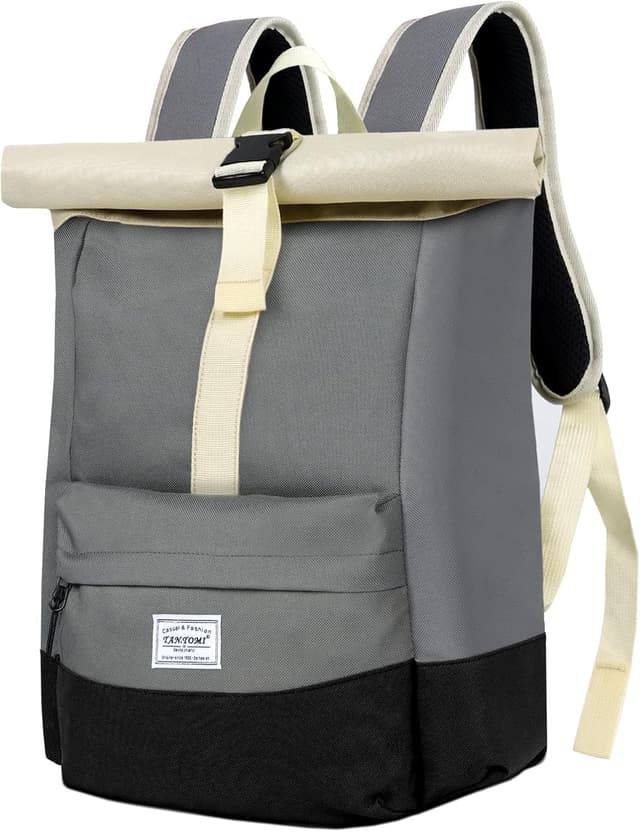 Detalle de CALIYO Rolltop Rucksack Damen groß mit Laptopfach – wasserdichter Backpack für Schule, Studium & Reisen