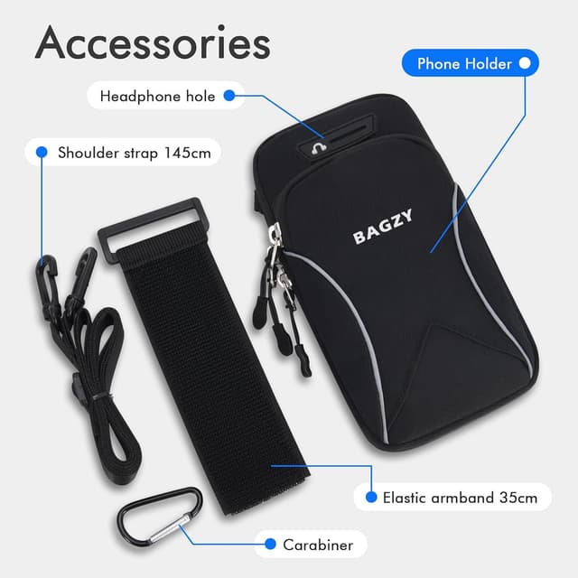 Detalle de BAGZY Pochette téléphone portable 7 pouces avec brassard sport et bandoulière (Bleu clair)