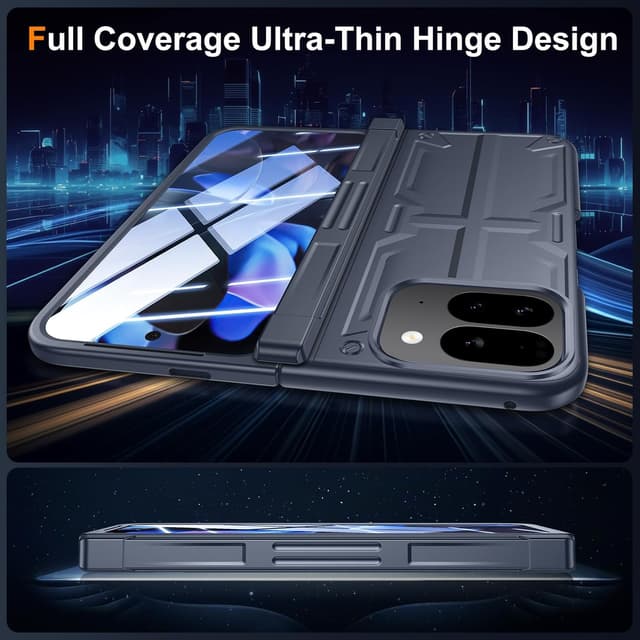 Detalle 1 de Kaiiecal Slim Hinge Rugged Stand Case for Google Pixel 9 Pro Fold (2024) with Screen Protector, Blue