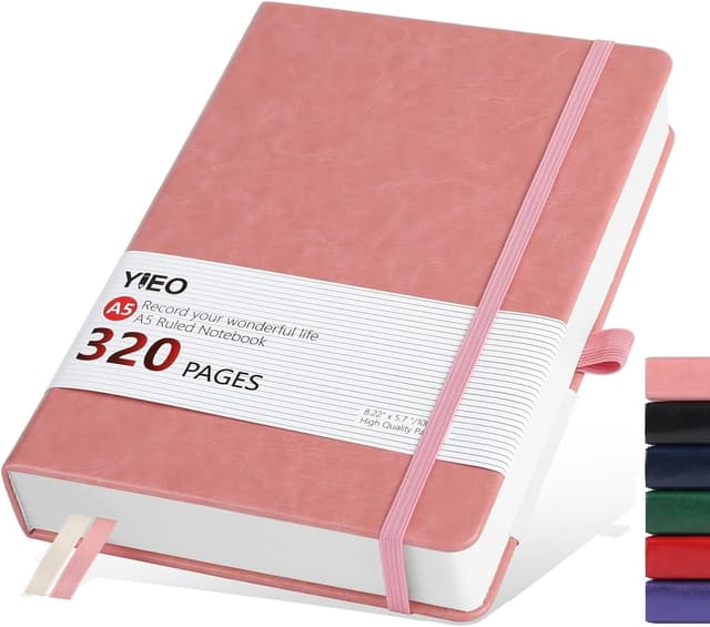 Detalle de A5 Hardback Thick Notebook (320 Pages) with Elastic Closure, Pen Loop & Inner Pocket – Pink, 14.5 x 21cm