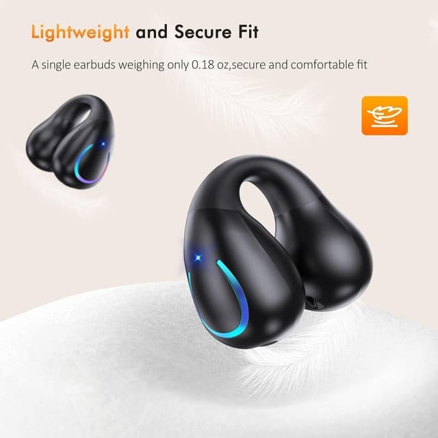 Detalle 1 de Clip On Bluetooth 5.3 Open-Ear Earbuds with LED Charging Case, Bone Conduction Style, Built-In Mic (IPX7) for Running Fitness