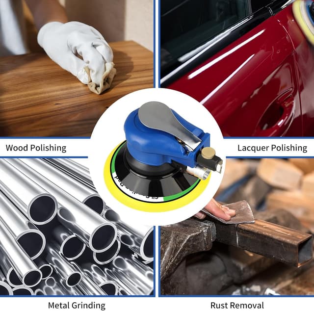 Detalle de Uten levigatrice orbitale pneumatica a doppia azione con regolazione velocità e 7 fogli abrasivi