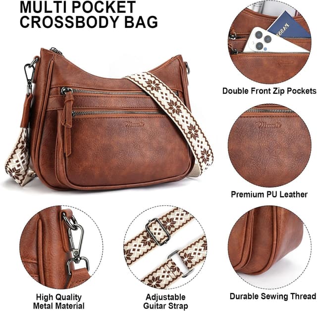 Detalle de VIMUTI Umhängetasche Damen mittelgroß – leichte Crossbody Bag mit vielen Fächern