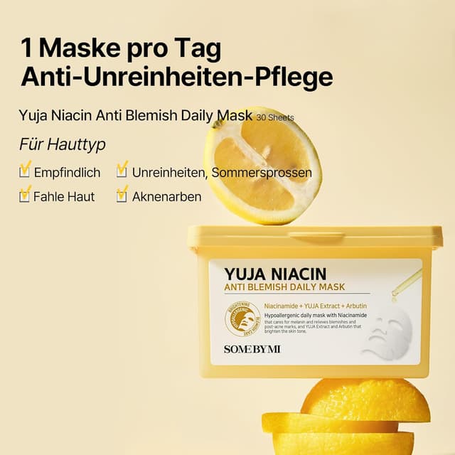 Detalle de SOME BY MI Yuja Niacin Anti Blemish Daily Mask – maschera viso giornaliera con niacinamide (30 fogli)