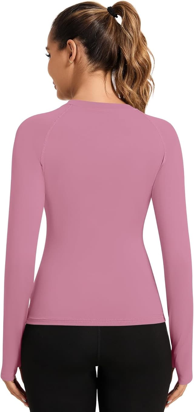 Detalle de Rapbin Damen Sportshirt Langarm – Rundhals Funktions-Top für Gym, Yoga & Running
