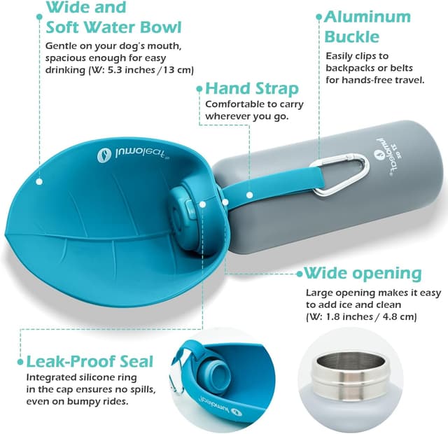 Detalle de Gourde isotherme pour chien LumoLeaf 800 ml en acier inoxydable avec gamelle intégrée