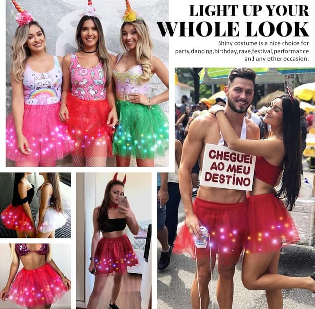 Detalle de Kefiyis LED-Tüllrock für Damen & Teenager mit Sternen-Pailletten, 9 Farben, elastischer Bund