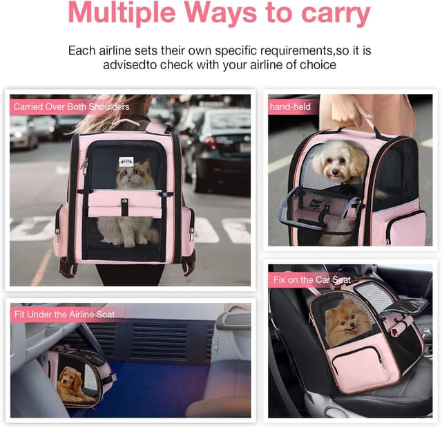 Detalle 1 de Lekesky Large Cat Carrier Backpack Expandable (Pink) – Pet backpack for small dogs & medium cats up to 25 lbs