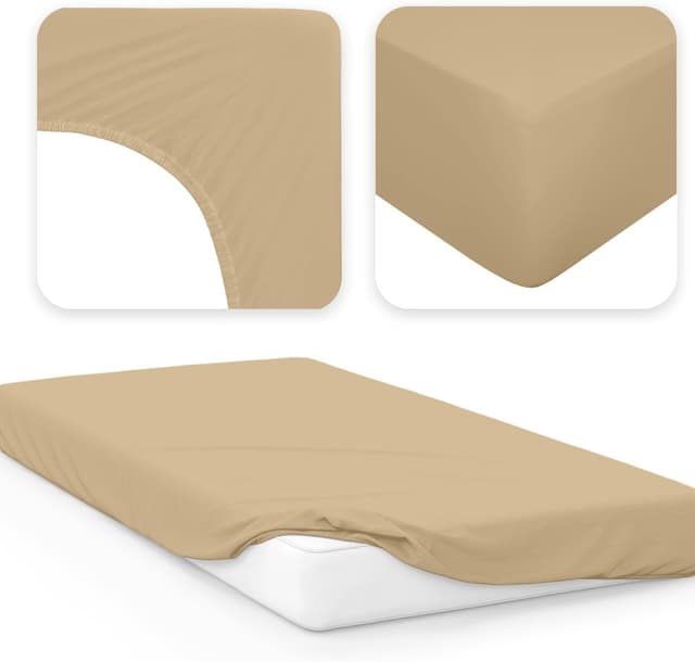 Detalle 2 de Jacobson Jersey Spannbettlaken BASIC für Kinderbett (Baumwolle) in Beige, 60x120–70x140 cm