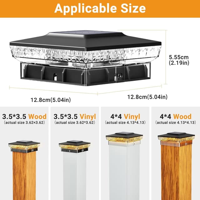 Detalle de btfarm 4 Pack Solar Post Lights with 16 LED and 2 Colour Modes for 4x4 Posts (Warm/Cool White)