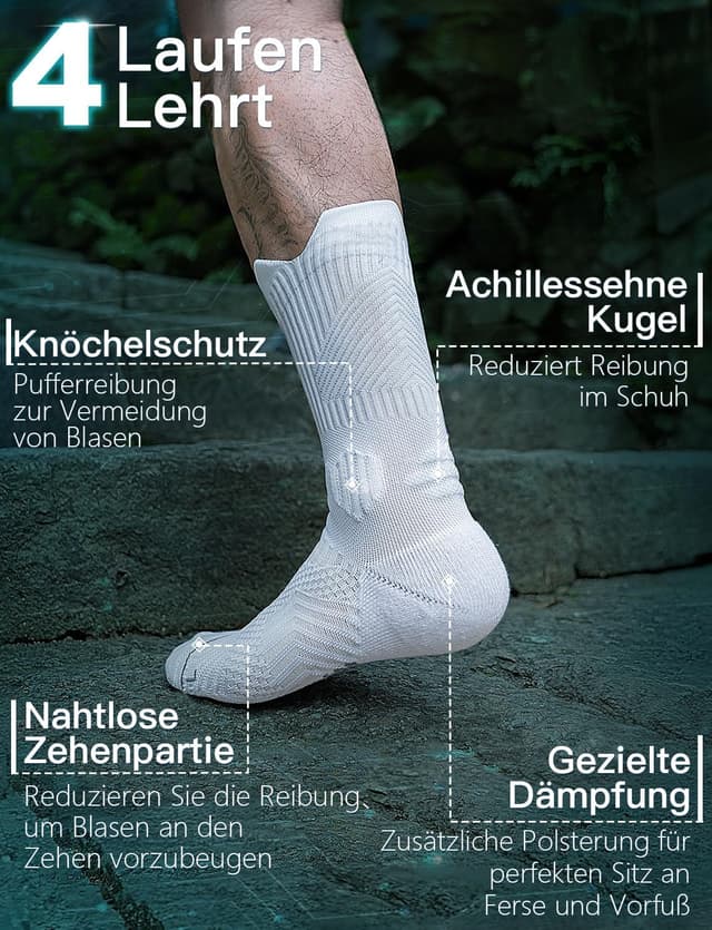 Detalle de Juclise Bambus Kompressions-Laufsocken (Coolmax) für Anti-Blasen & Feuchtigkeitstransport
