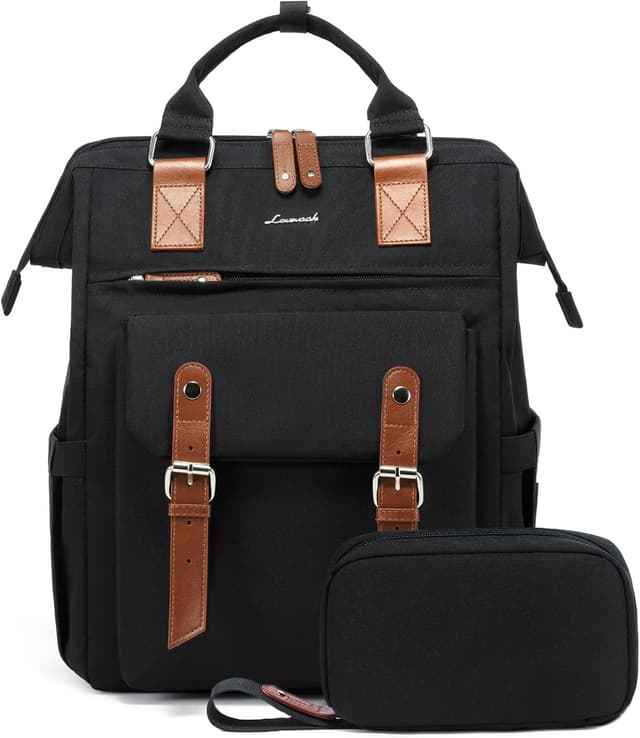 Detalle de LOVEVOOK Women’s Laptop Backpack (up to 17 inch) with Electronics Organiser, water-resistant rucksack bag – Black Brown