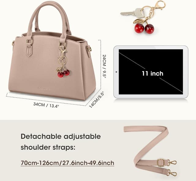 Detalle 2 de RAINSMORE Damen-Handtasche mittelgroß aus PU mit Henkeln & abnehmbarem Schulterriemen – für bis zu 11-Zoll-Tablet, Khaki