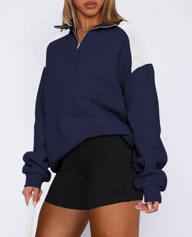 Detalle de Yutila sweat-shirt à col Troyer pour femme, manches longues et coupe surdimensionnée