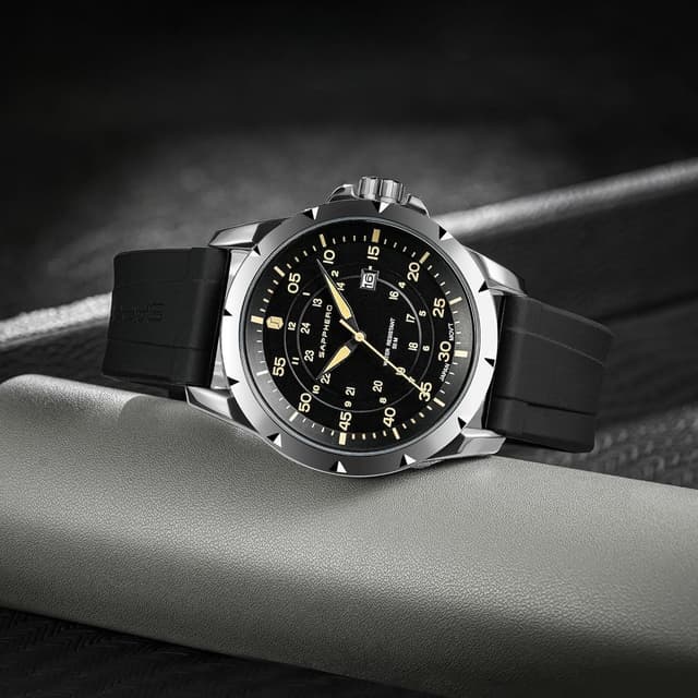 Detalle de SAPPHERO Herren-Silikon-Uhr mit 5-ATM-Wasserschutz und japanischem Quarzwerk