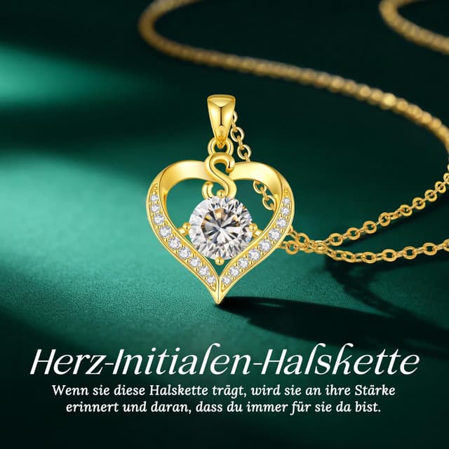 Detalle de LOUISA SECRET Damen-Halskette mit Herzbuchstaben-Anhänger (A–Z, 18K vergoldet)