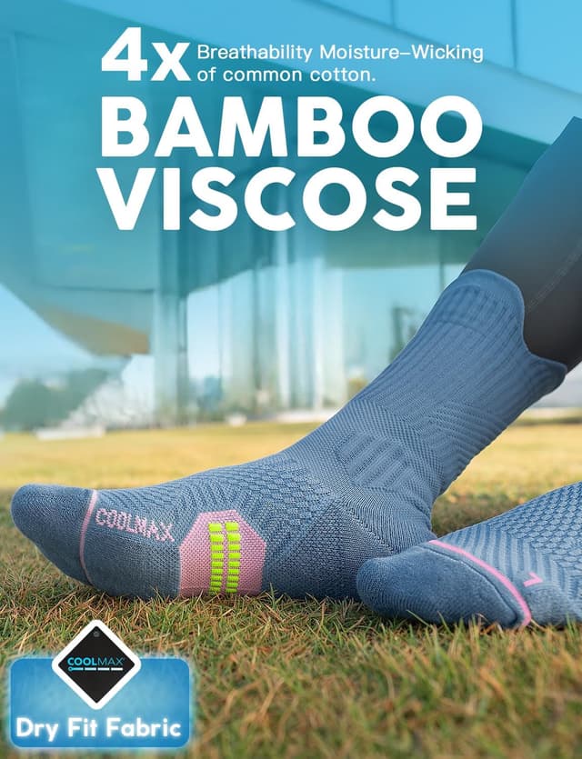 Detalle 2 de Juclise Women’s Coolmax Bamboo Compression Running Crew Socks (3 Pairs) – anti-blister cushioned support