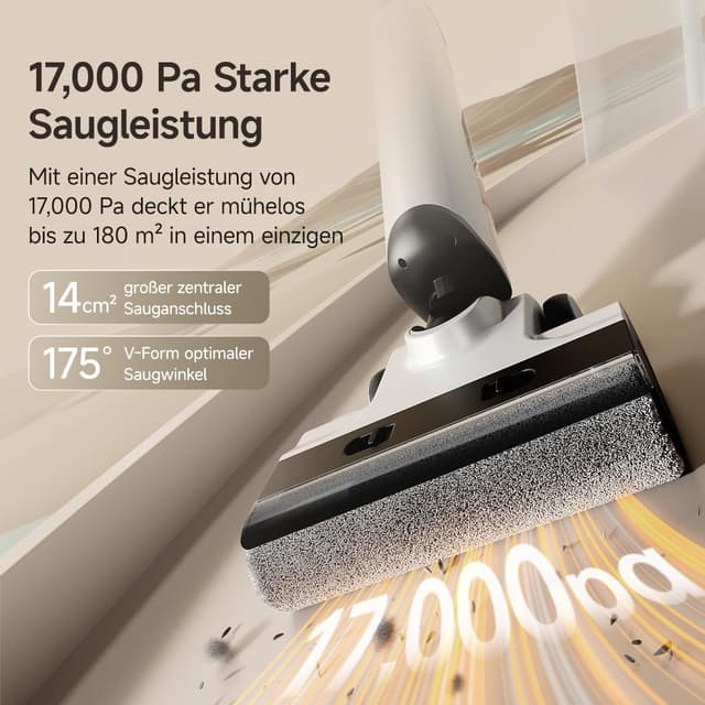 Detalle 2 de uwant D500 Nass Trockensauger mit 180° Lay-Flat, 17.000 Pa und IPX6-Bodenbürste