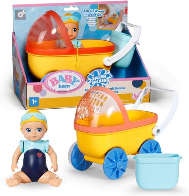 Detalle de BABY born Splish Splash Bade-Spielzeug-Set mit Emma im Kinderwagen – Saugnäpfe, ohne Batterien (ab 1 Jahr)
