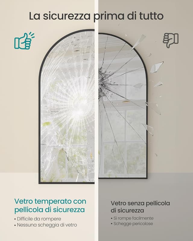 Detalle de SONGMICS specchio da bagno a parete ad arco con cornice in alluminio LWM011BD01, 91 x 61 cm nero inchiostro