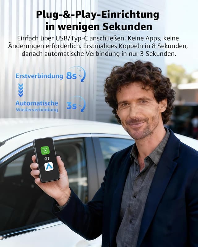 Detalle de Wireless CarPlay & Android Auto Adapter (Plug & Play, kabellos) für Autos ab 2016