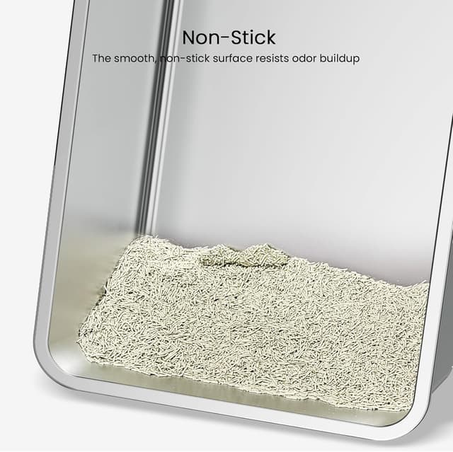 Detalle de PTLOM stainless steel low entry cat litter tray, rustproof non-stick pan (50 x 35 x 15cm) for senior cats & multi-cat homes