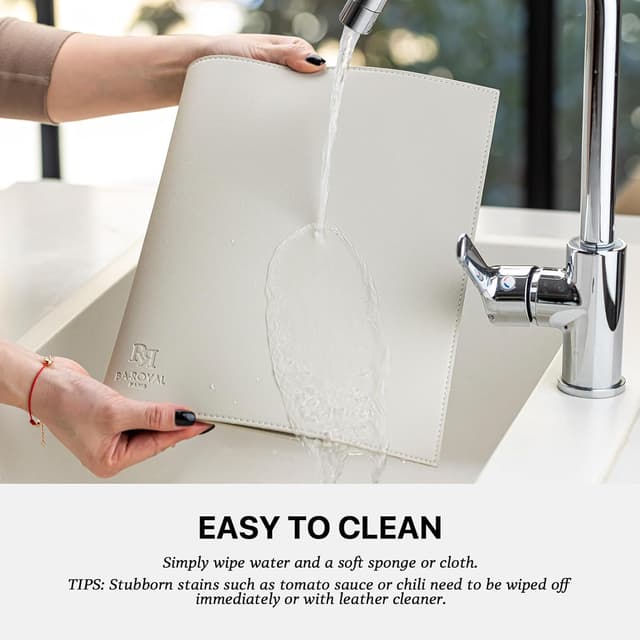 Detalle 2 de Baroyal Faux Leather Placemats (Set of 6) — Vinyl Washable, Heat-Resistant Table Mats, Cream White