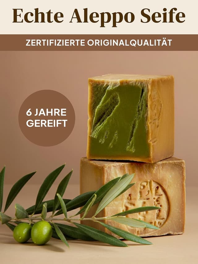 Detalle de Grüne Valerie Naturkosmetik GRÜNE VALERIE® Original Aleppo Seife Deluxe – 200 g (+70% Lorbeeröl/Olivenöl) – 6 Jahre gereift