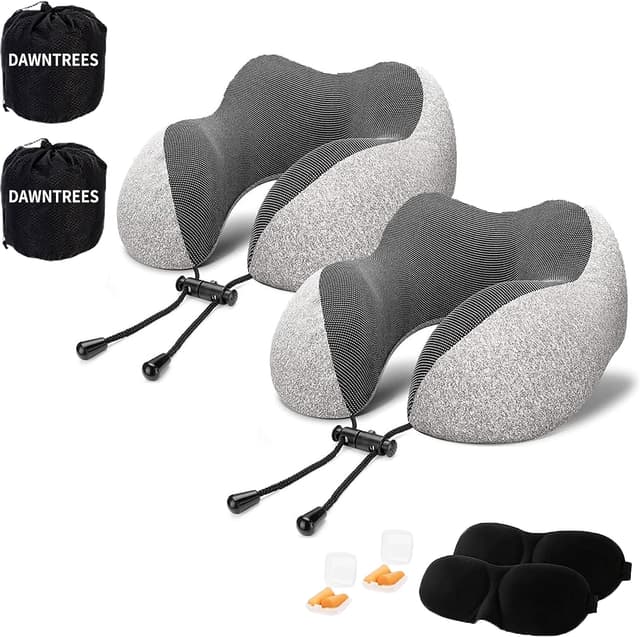Detalle de DAWNTREES 2-Pack Memory Foam Neck Pillows for Travel (Compact, Adjustable Rope Lock)
