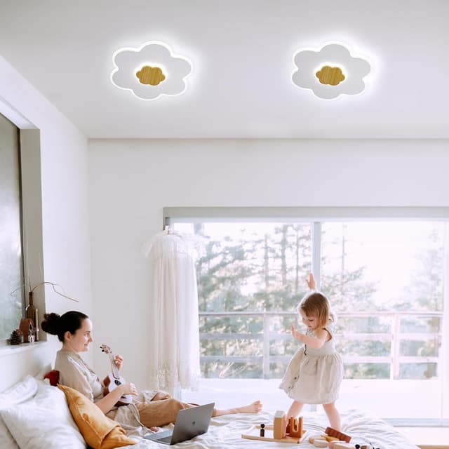 Thumbnail 6 de Plafonnier LED enfant en forme de fleur (bois) dimmable 3000K–6000K, 35W, 50 cm avec veilleuse