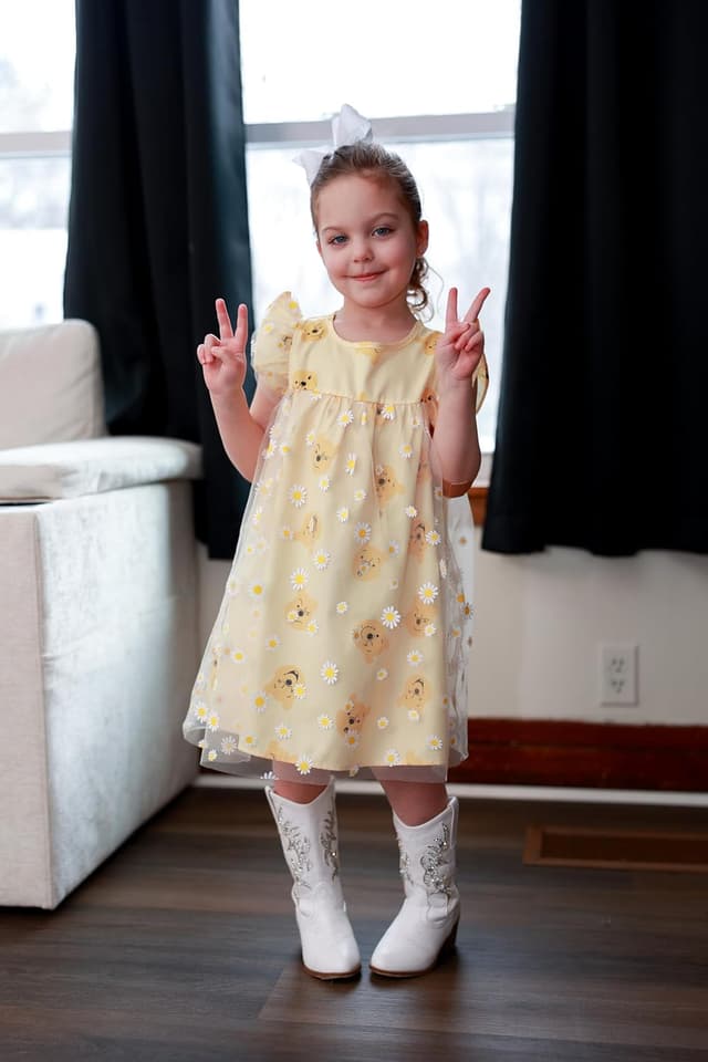 Thumbnail 6 de Disney Winnie the Pooh Toddler Girl Dress with Tulle Skirt, Ruffle Sleeves & Soft Mesh Fabric