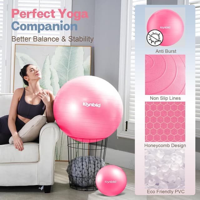 Detalle de kisnbld Extra Thick Exercise Ball (4 Sizes) with Foot Pump, Anti-Burst Yoga & Pregnancy Stability Ball