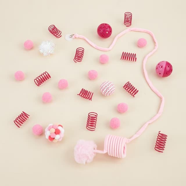 Detalle de Bertifive 26-teilige Katzenspielzeug-Set für Kätzchen – rosa (Katzenspielzeug mit Bällen & Knistern)
