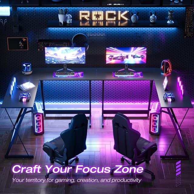 Detalle de ODK L Shaped Gaming Desk (120×120 cm) Corner Computer Desk in Carbon Fibre Black