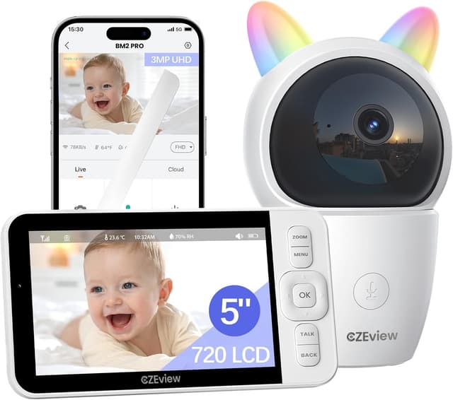 Detalle de CZEview Babyphone mit Kamera 2K 5,0 Zoll mit App