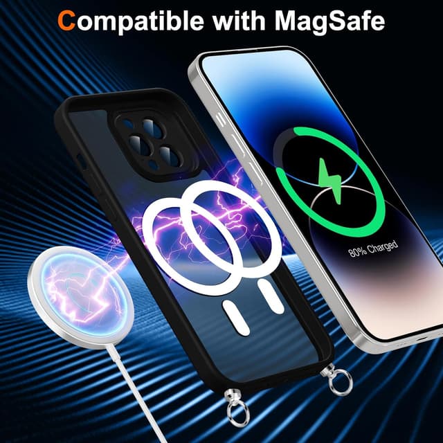 Detalle de Pnakqil Cover magnetica con cordino per iPhone 14 Pro compatibile MagSafe (nero)