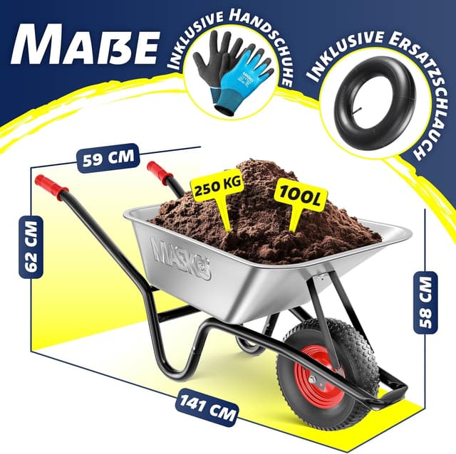 Thumbnail 1 de MASKO Schubkarre 100 l 250 kg mit 16 Zoll Luftreifen