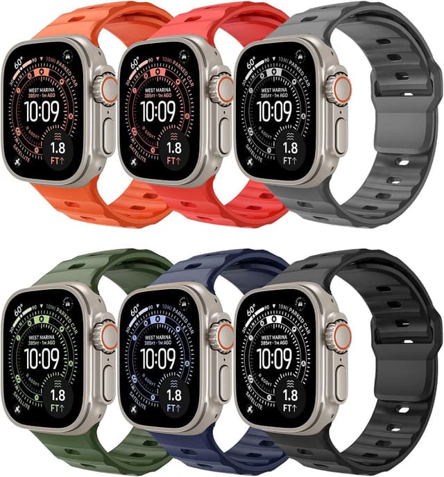Detalle de TiMOVO 6 Pack Sport Strap for Apple Watch Ultra & Series (water-resistant silicone, 27 mm wide)