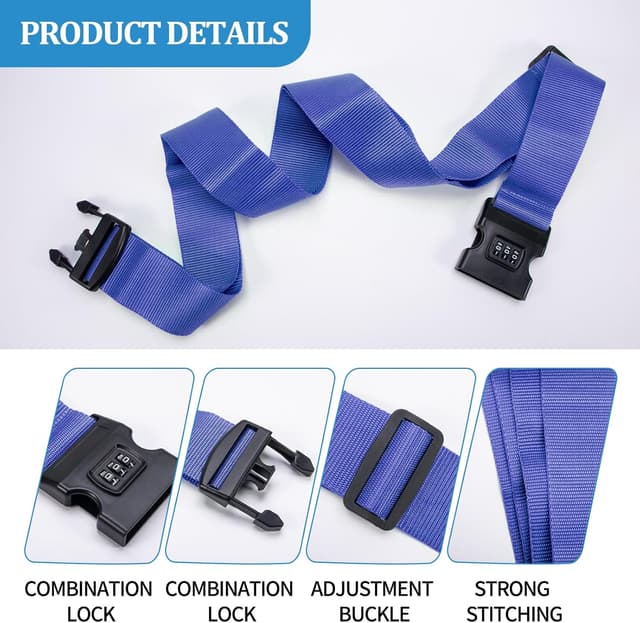 Thumbnail 5 de Koffergurt 2 Stück Verstellbar Zahlenschloss Blau