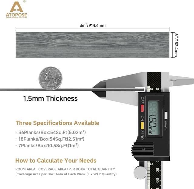 Detalle 2 de ATOPOSE Peel and Stick Vinyl Plank Flooring (36 PCS, Washed Grey, 1.5mm) – Waterproof, DIY self-adhesive wood effect