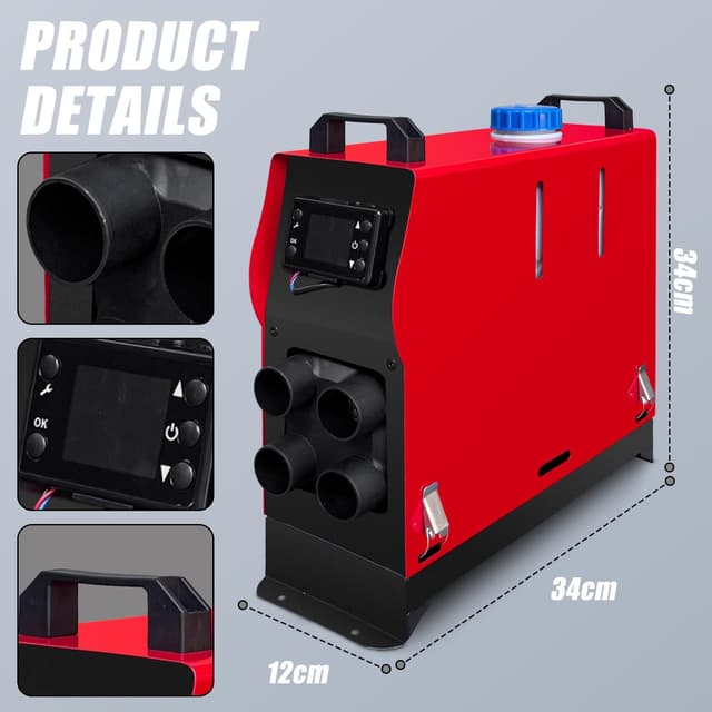 Detalle 2 de 12V Dieselheizung Standheizung (Luftheizung) 5–8 kW mit LCD, Fernbedienung & Bluetooth-APP, 10-L-Tank