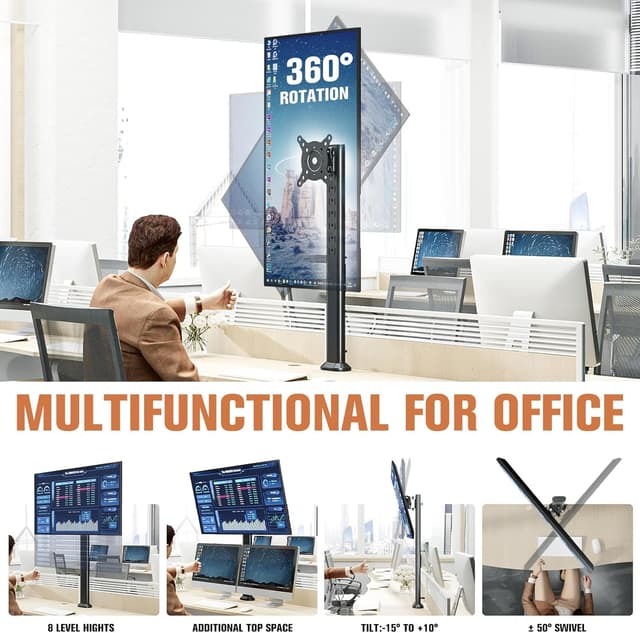 Detalle de HEMUDU Single Tall Monitor Arm 35kg capacity 🖥