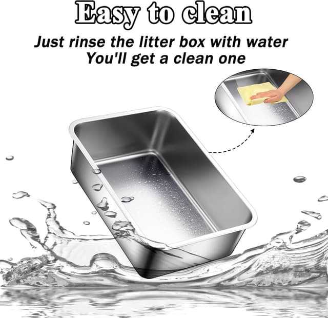 Thumbnail 4 de Suhaco Stainless Steel Cat Litter Tray 45 x 35 x 10 cm 🐱