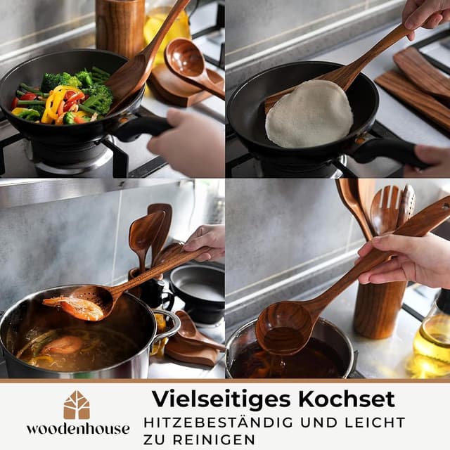 Thumbnail 6 de Holz-Kochlöffel Set 12 Teakholz mit Halter