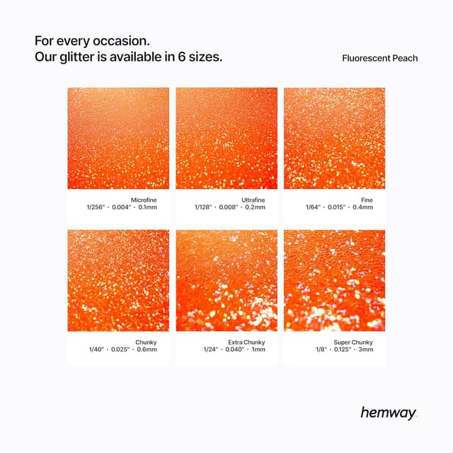 Detalle de Hemway Ultra Sparkle Glitter Fluorescent Peach (100g) — chunky fluorescent glitter for arts, crafts and nail art